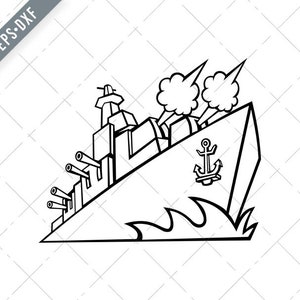 American Destroyer Warship or Battleship with Cannons Firing Black and White Svg-Destroyer SVG-Battleship Cut File-DXF-jpg-png