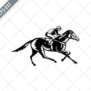 Jockey Riding Volbloed Horse Racing Retro Woodcut Zwart-wit Svg-Volbloed Paardenrennen SVG-Cut File-DXF-jpg-png