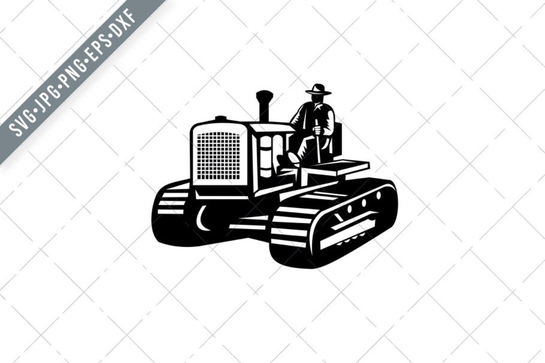 Farmer Driving Vintage Farm Tractor Side View Retro Black and White Svg ...