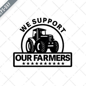 Campo de arado de tractores agrícolas con palabras apoyamos a nuestros agricultores círculo estilo retro svg- Apoyamos a nuestros agricultores SVG-Tractor Cut File-DXF-jpg-png