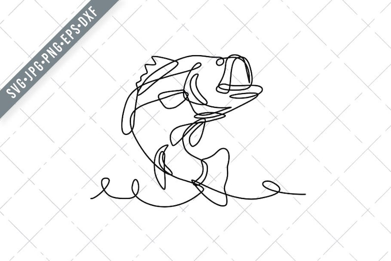 Clip Art Art Collectibles Largemouth Bass Widemouth Bass Or Bigmouth Jumping Up Continuous Line Drawing Svg Largemouth Svg Bigmouth Cut File Dxf Jpg Png
