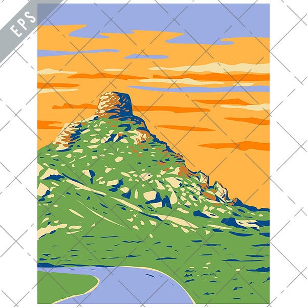 Castle Rock at Lynton Exmoor National Park England Art Deco WPA Poster Art Vector eps- Castle Rock EPS-JPG-png- Exmoor National Park Clipart