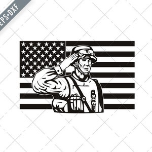 Amerikanischer Soldat Saluting Stern Spangled Banner USA Flagge SVG-American Soldier Svg-Serviceman geschnitten Datei-Memorial Day DXF-jpg-png