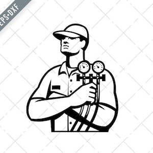 Heating and Cooling Refrigeration Technician Retro Black and White SVG-Refrigeration Technician SVG-Refrigeration Cut File-DXF-jpg-png
