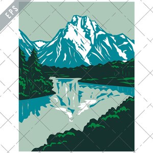 Jackson Hole Valley Grand Teton Nationalpark Wyoming WPA Poster Kunst Vektor Eps-EPS-JPG-Jackson Loch Png-Grand Teton Nationalpark Clipart