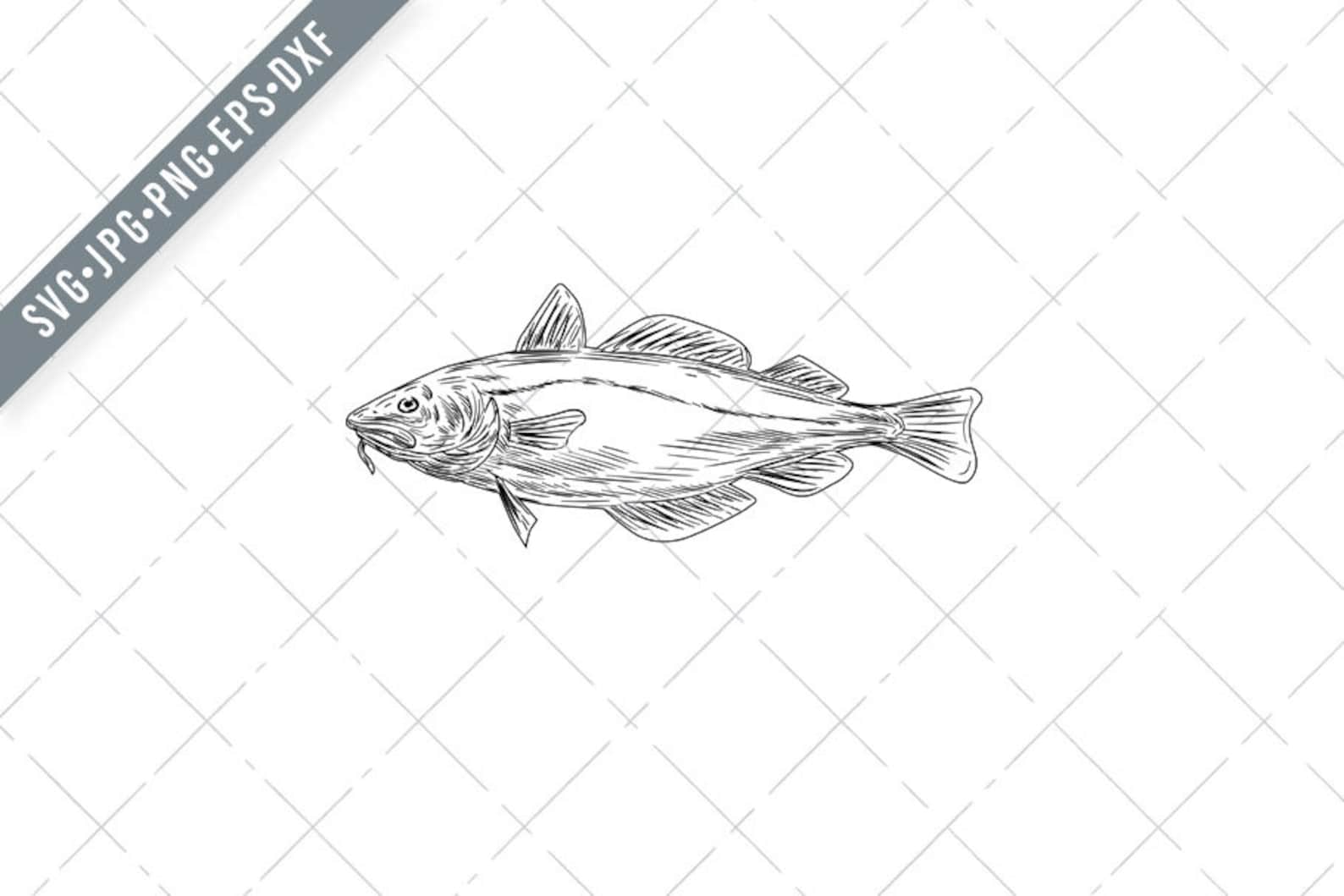 Cod Fish Svg Atlantic Cod Codling Fish Viewed From Side Drawing Black and White Svg ...