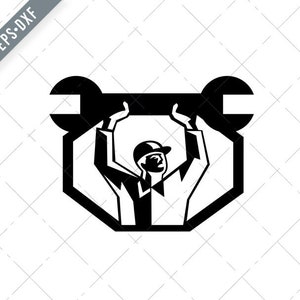 Mechanic Lifting Spanner Wrench Retro Black and White SVG-Mechanic SVG-Wrench Cut File-Spanner DXF-jpg-Mechanic png