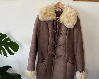 Vintage 70s Shearling Afghan Coat: Taupe Suede Penny Lane Jacket