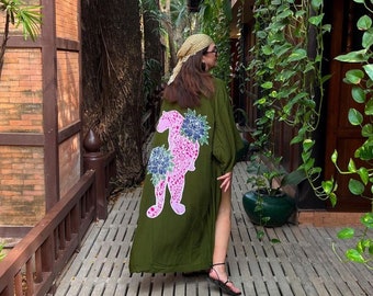 Leopard Print Robes - Robes For Women - Plus Size Robe - Hand Painted Batik - Kimono Robe - Leopard Print Gift - Boho Duster - Gift For Mom