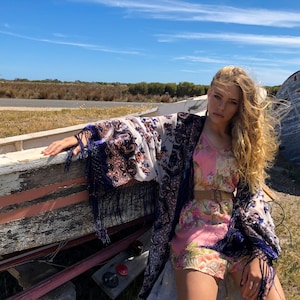 Velvet Kimono Jacket - Plus Size Kimono - Festival Kimono - Silk Kimono Robe - Boho Kimono Robe - Fringe Boho Brides Robe - Boho Gift Wife