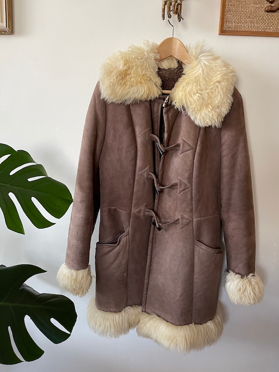 Vintage 70s Shearling Afghan Coat: Taupe Suede Penny Lane Jacket