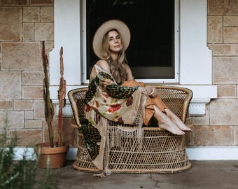 Peacock Burnout Velvet Kimono Robe: Boho Festival Style