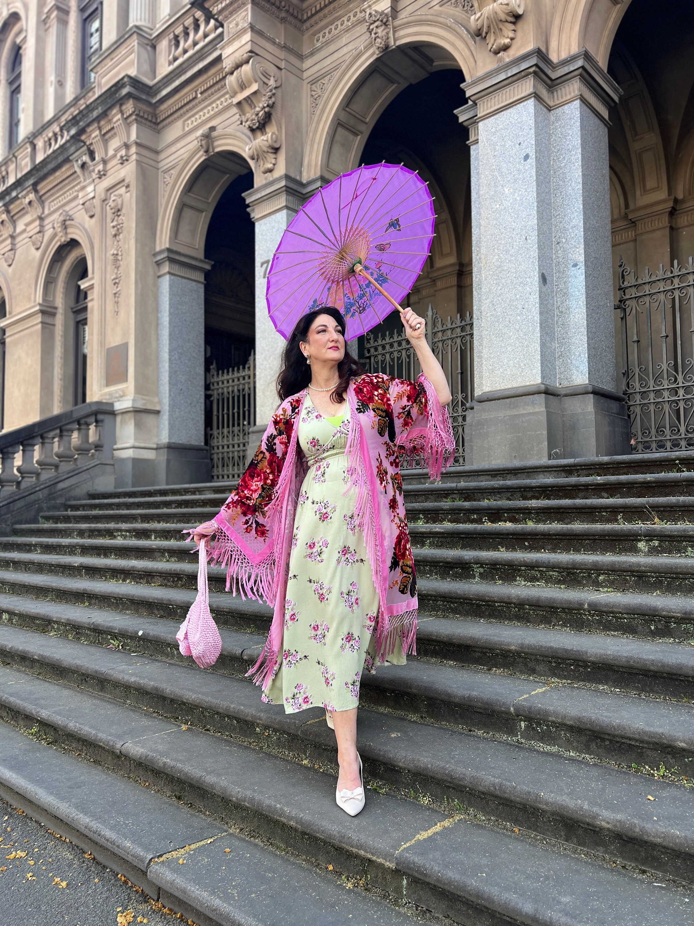 Velvet Silk Kimono Robe – Pink Floral Fringe Duster, Plus Size - Etsy