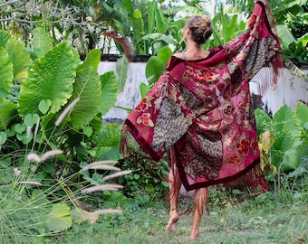 Velvet Kimono - Honeymoon Lingerie - Bohemian Gift Girlfriend - Peacock Kimono - Kimono Cardigan - Long Kimono Robe - Festival Kimono Robe