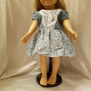 Chambray with blue flower skirt.
