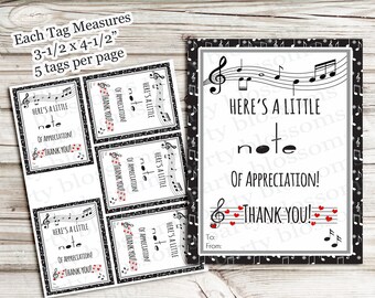 INSTANT DOWNLOAD: Here's A Little Note Of Appreciation Gift Tag School year Music Teacher, Drama Thank you Teacher Piano, Guitar, Drum