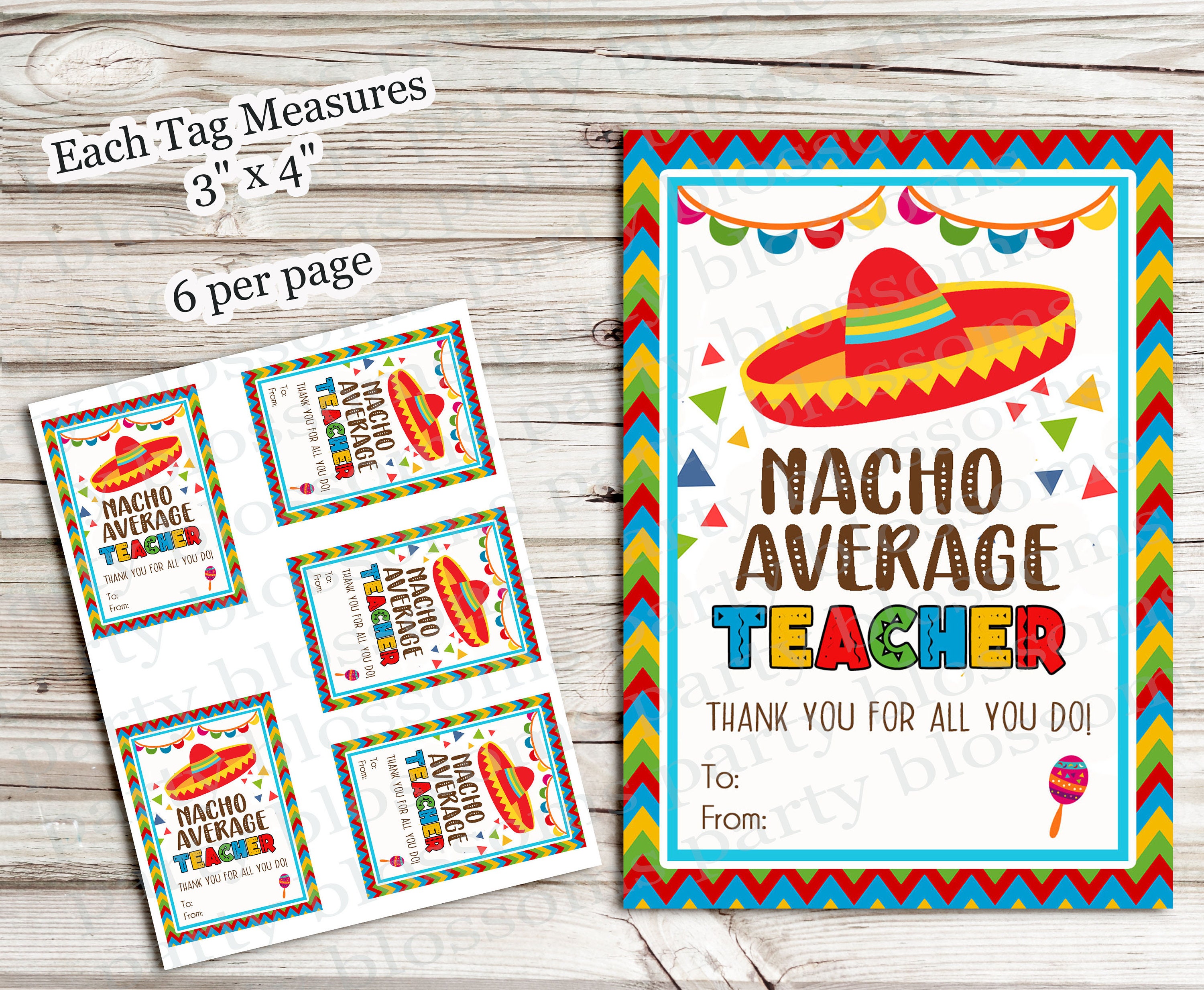 INSTANT DOWNLOAD Nacho Average Teacher Gift Tag Thank You Etsy Espa a