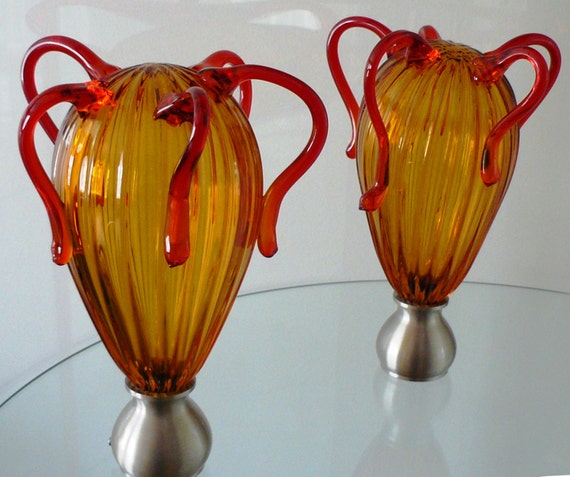 Curtain Rod Ends Hand Blown Red Murano Glass Finials Etsy