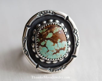 Size 7 Sterling Silver #8 Mine Turquoise Ring, Stamped Ring, Western Jewelry, Southwestern Ring, Native American Inspired, Ready To Ship!