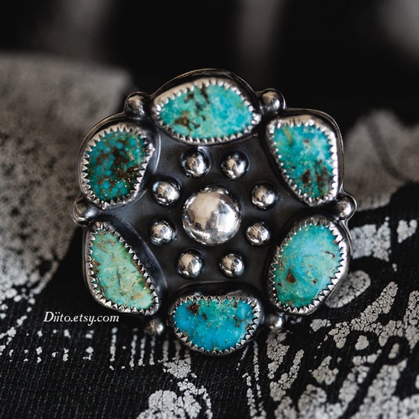 Inspiré de taille 6,5 en argent Turquoise Kingman bague, anneau Chunky, grand anneau, anneau du Sud-Ouest, amérindien, prêt à l'expédition