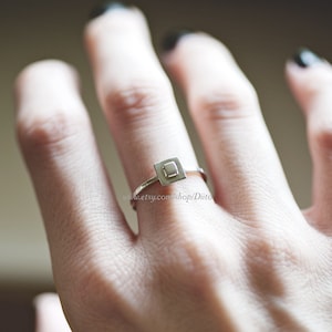 Size 6 , Sterling Silver, Handmade Jewelry, Double Square (Silver stone) Ring, Statement Ring, Geometric Ring, Ready To Ship!