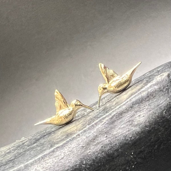 Petite Hummingbird Earrings - 14kt Solid Gold or Sterling Silver