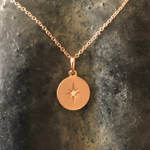 Petite Diamond North Star Disc Necklace - 14kt Solid Gold or Sterling Silver