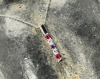 Mother's Vertical Birthstone Bar Necklace - Sterling Silver & Genuine Gemstones