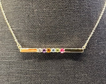 Mother's Birthstone Bar Necklace - 14kt Solid Gold & Genuine Gemstones