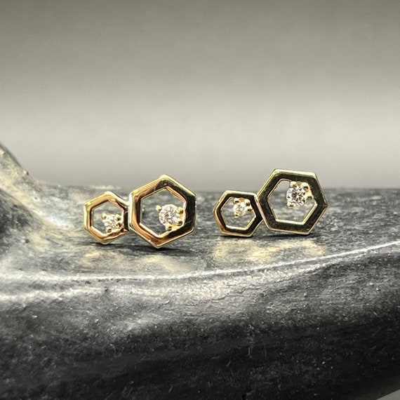 Diamond Honeycomb Earrings 14kt Solid Gold or Sterling 