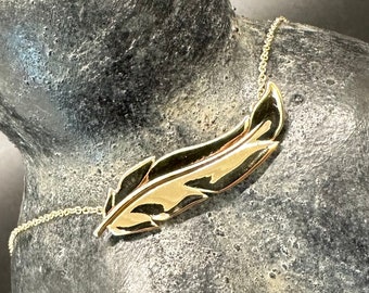 Feather Bar Necklace - 14kt Solid Gold or Sterling Silver