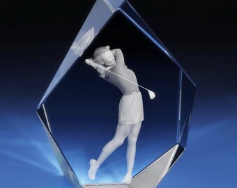 3d Laser Etched Crystal, Golf Trophy