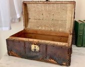 Antique 18th Century Dome Top Leather Wrapped Document Storage Dowry Chest Trunk with Original Key
