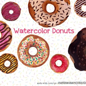 Watercolor Donut Clipart Set – Cute Dessert PNG Bundle, Colorful ...