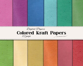 Digital paper pack: "KRAFT PAPER COLOR" with kraft paper backgrounds, textures,in bright colors, instant download (1094)
