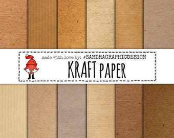 Digital paper pack: "KRAFT PAPER" with brown kraft paper backgrounds, textures, instant download (1095)