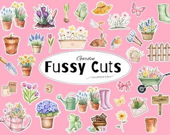 Garden Fussy Cuts Printable | Watercolor Garden Ephemera for Junk Journal & Scrapbooking | Digital Download A4