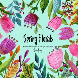Clip Art, Lente Bloemen, Mooie Tulpen, handgeverfd, 32 clipart 300 dpi PNG bestanden