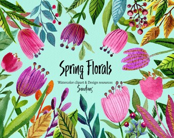 Clip Art, Spring Flowers, Beautiful Tulips, hand painted, 32 clipart 300 dpi PNG files