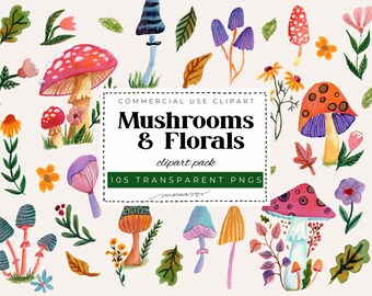 Hello Autumn Watercolor Clipart Set | 38 PNG Files | Fall Leaves Mushroom Acorn Berry Illustrations | Hand Painted Text | Commercial Use