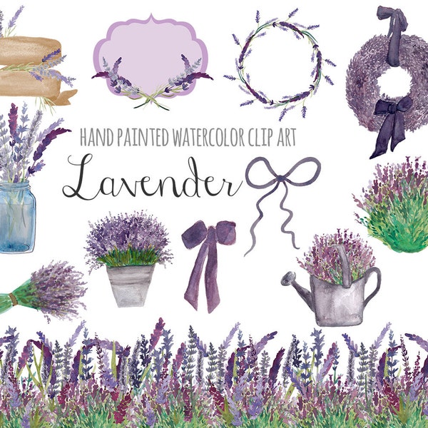 Lavender clip art, floral clip art, hand painted watercolor clip art, 12 PNG  files