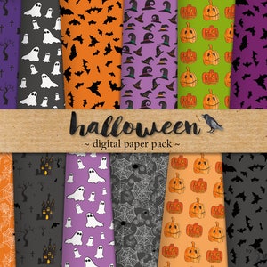 Halloween digital paper: &quot;HALLOWEEN PATTERNS&quot; with pretty patterns with spiderwebs, bats, ghosts, etc (1043)