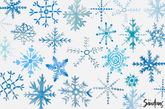 Christmas clip art: SNOW FLAKES hand painted snow flakes, 35 clip art 300  dpi PNG files (5183)