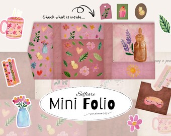 Self Care Mini Folio Printable Set | Junk Journal Kit | Teacup Book Flowers Lavender Butterfly Vintage Paper | Pockets Inserts Ephemera
