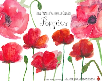 Clip art: "POPPIES"  handpainted, 12 clipart 300 dpi PNG  files (5130)