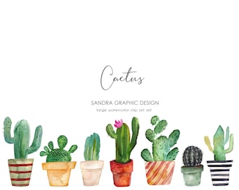 Cactus Watercolor Clipart PNG Set | 84 Hand Painted Succulent & Desert Plant Elements | Botanical Boho Clip Art