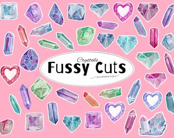 Crystal Fussy Cuts Printable | Watercolor Crystal Ephemera for Junk Journal & Scrapbooking | Digital Download A4