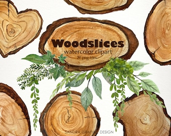 Clip art "Hout schijven" handgeverfd, 27 clipart 300 dpi PNG bestanden