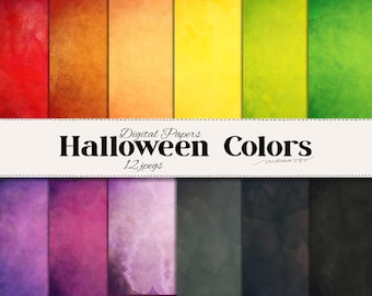 Pacchetto di carte digitali ad acquerello per Halloween | Sfondi con texture grunge | Carta per scrapbooking di Halloween arancione, viola e nera | Download immediato