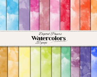 Rainbow Watercolor Digital Paper Pack – 20 Colorful Background Textures, 12x12 Printable Scrapbook Paper, Pastel & Bright Watercolor Bundle